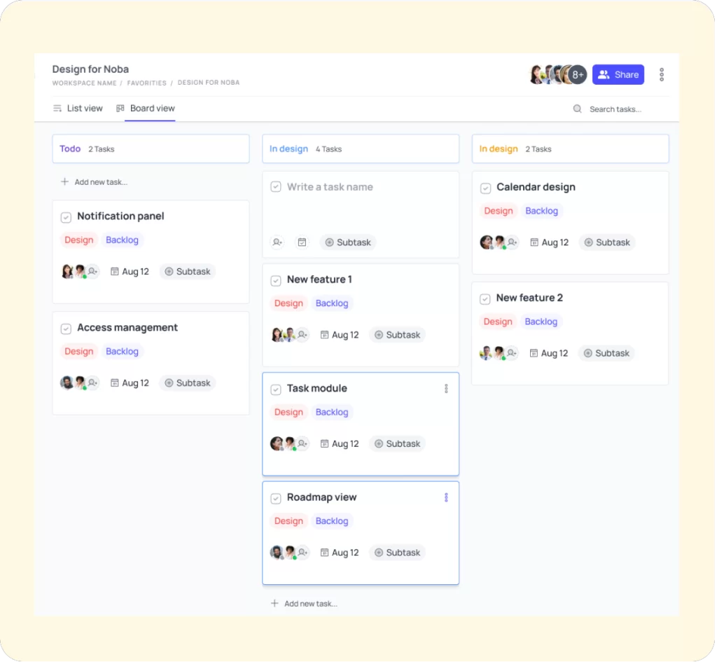 Task Module Card View - Collaboration tool